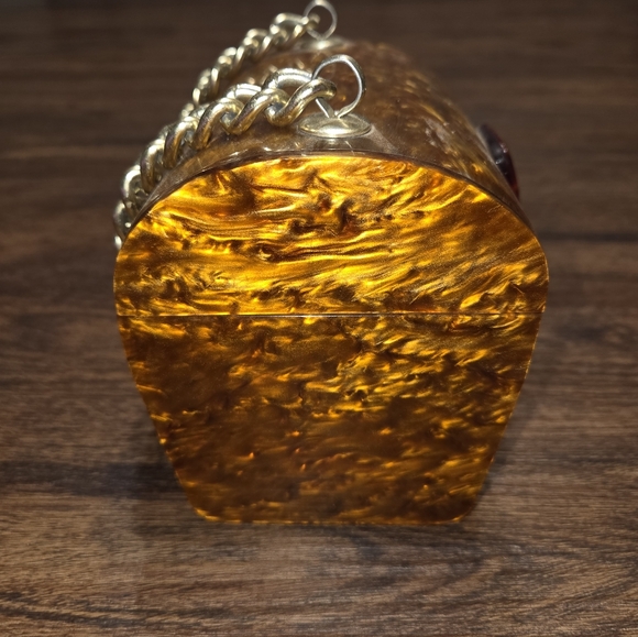 Vintage Marble Amber Lucite Box Purse Bag - Picture 4 of 8